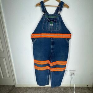 Liberty Mens Denim Bib Overalls Reflective High Vis Safety Blue Orange 50x30